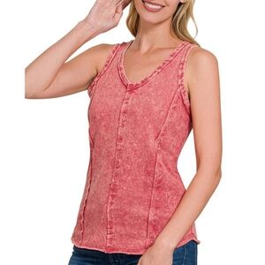 CRINKLE WASHED F/TERRY RAW EDGE TOP in Cabernet